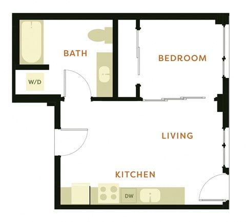 Floor plan for 1 bed, 1 bath, 473 sqft